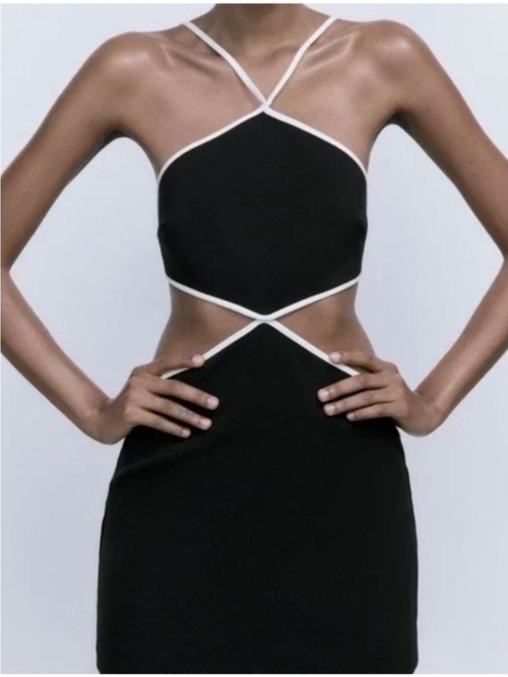 Zara Black Strapless Cutout Dress with White Piping